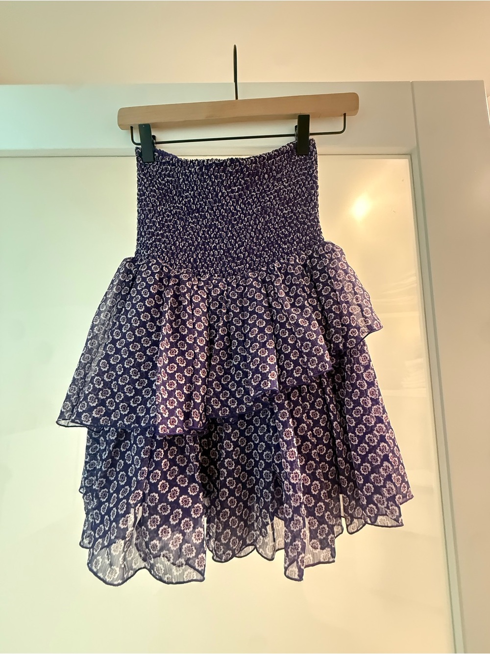 Maje Purple Floral Tiered Smocked Skirt